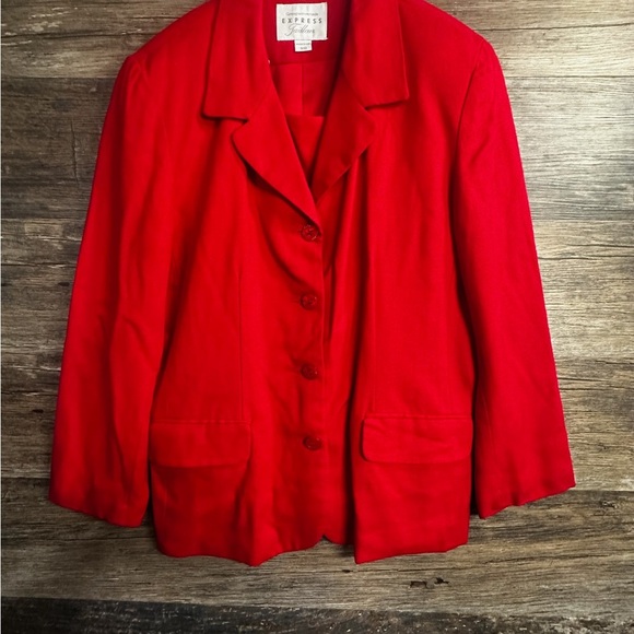 Express Red Blazer Tailored Suit Jacket and Skirt Size 9/10 - Picture 2 of 9